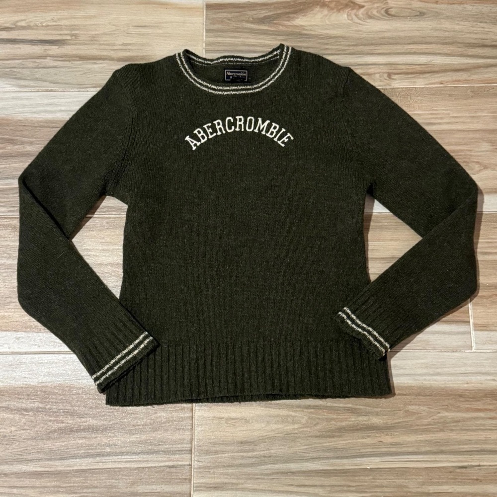 Vintage Abercrombie & Fitch Shetland Wool Sweater Green Embroidered Logo Medium